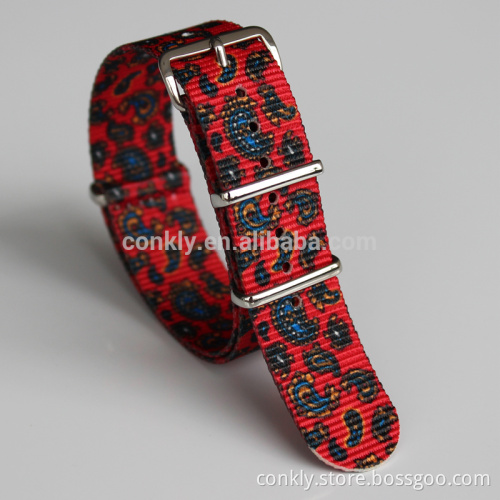 Paisley printed nylon watch straps with polished hardware